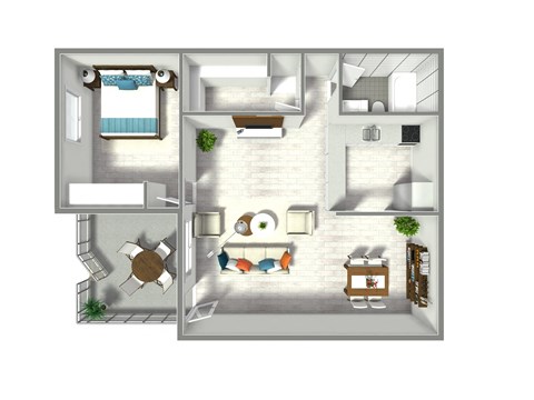 Floor plan for 1 bed, 1 bath, 751 sqft